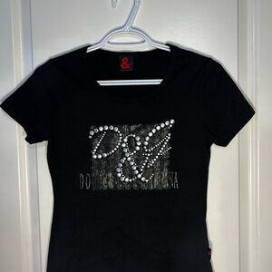 D&G Black T-Shirt with Embellished Logo